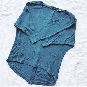 Express zip back hi-low teal sweater SZ xs